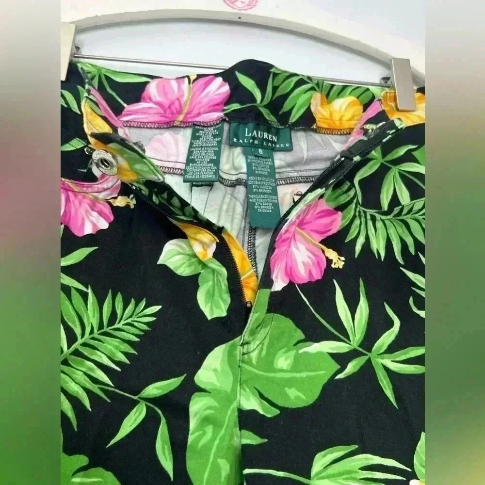 Lauren Ralph Lauren Women Tropical Print Slit‎ Cropped Pants Sz 8 - Picture 6 of 12
